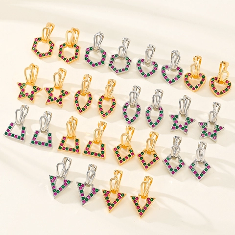 Geometric Copper Zircon Earrings Gold Silver Plated Colorful Rhinestone Heart Star Triangle Earrings For Women Jewelry