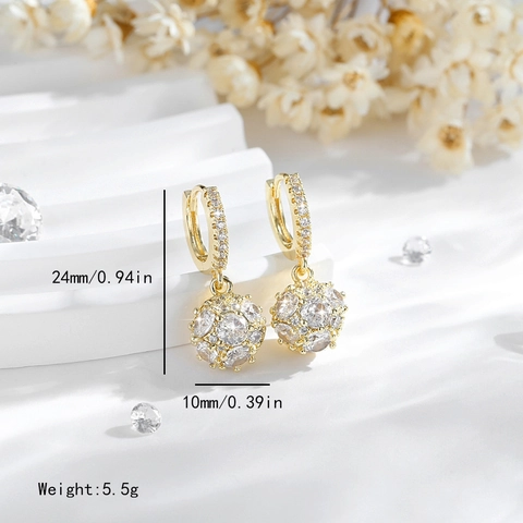 Fashionable Copper Rhinestone Disco Ball Hoop Earrings For Women Gold Silver Plated Geometric Dainty Jewelry Party Gift