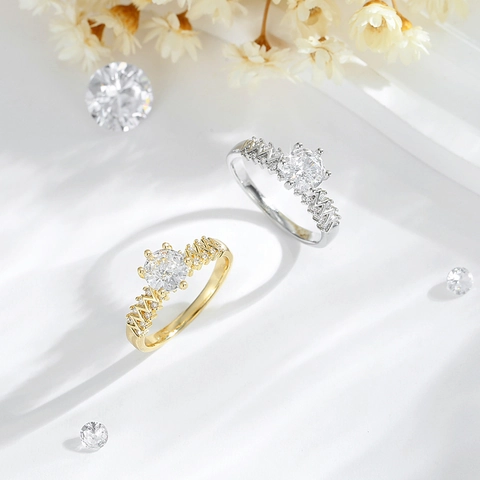 Bague Élégante en Cuivre Plaqué Or Argent 14K Zirconia Femmes Design Classique Zigzag Anneau Incrusté CZ Bijoux Mode