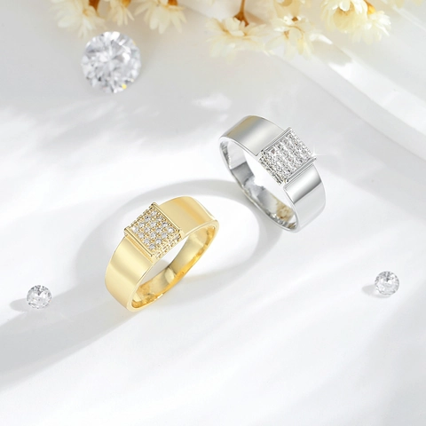 Mode Koperen Geometrische Ring Met Strass Verguld Goud Zilveren Band Voor Dames Dagelijks Woon-werkverkeer Sieraden