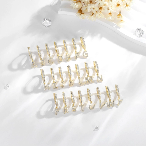Alphabet Letter Drop Earrings Copper 14K Gold Plated Micro Zirconia Initial A-Y Dangle Earrings Fashion Jewelry For Women
