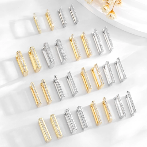 Geometric Rectangular Hoop Earrings Gold Silver Plated Micro-Pave AAA Zirconia Minimalist Fashion Jewelry Women Earrings