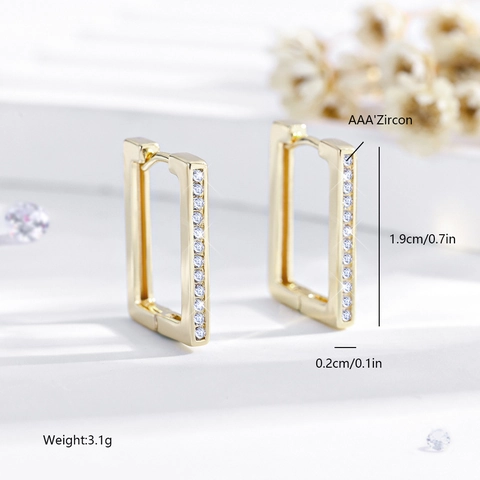 Geometric Rectangular Hoop Earrings Gold Silver Plated Micro-Pave AAA Zirconia Minimalist Fashion Jewelry Women Earrings