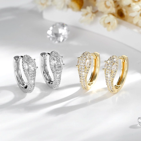Trendy Snake Head Huggie Earrings 14K Gold Plated Brass With AAA Zircon Inlaid Vintage Luxury Animal Jewelry For Women