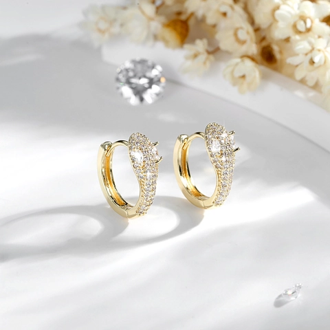 Trendy Snake Head Huggie Earrings 14K Gold Plated Brass With AAA Zircon Inlaid Vintage Luxury Animal Jewelry For Women