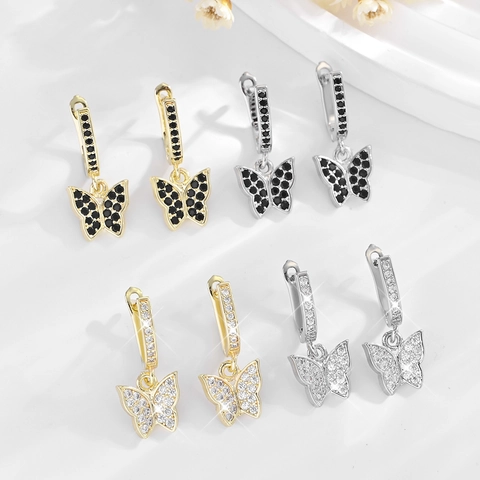 Mode 14K Verguld Koper Vlinder Huggie Oorbellen Zirkonia Ingelegd Dier Hanger Oorbellen Sieraden Voor Vrouwen Cadeau