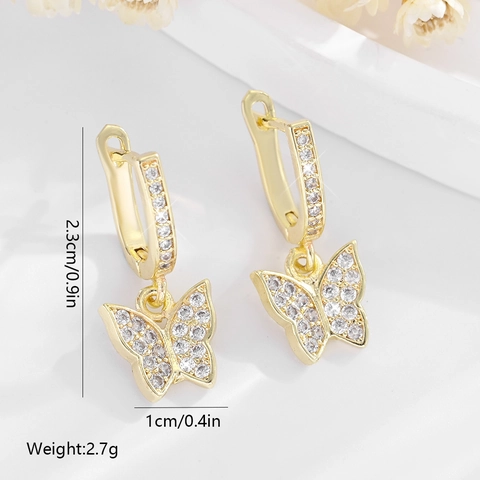 Mode 14K Verguld Koper Vlinder Huggie Oorbellen Zirkonia Ingelegd Dier Hanger Oorbellen Sieraden Voor Vrouwen Cadeau