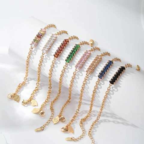 Fashion Gold Plated Copper Marquise Zirconia Bracelet Elegant Marquise Cut Colorful Stone Chain Bracelet For Women Jewelry