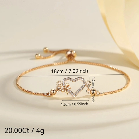 Vergoldetes Kupfer Zirkonia Herz Armband Verstellbare Slider Kette Schleife Herz Anhänger Armband Für Damen Schmuck Geschenk