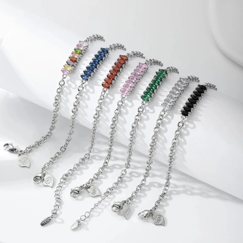 Fashion Gold Plated Copper Marquise Zirconia Bracelet Elegant Marquise Cut Colorful Stone Chain Bracelet For Women Jewelry