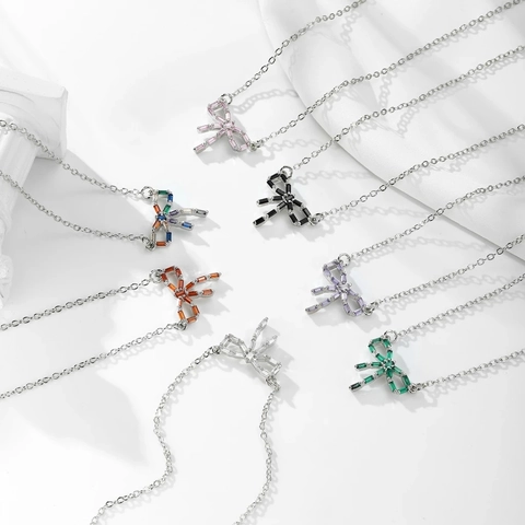 Fashion Bowknot Pendant Necklace For Women Copper Gold Silver Plated Zirconia Inlaid Bow Tie Clavicle Chain Jewelry Gift