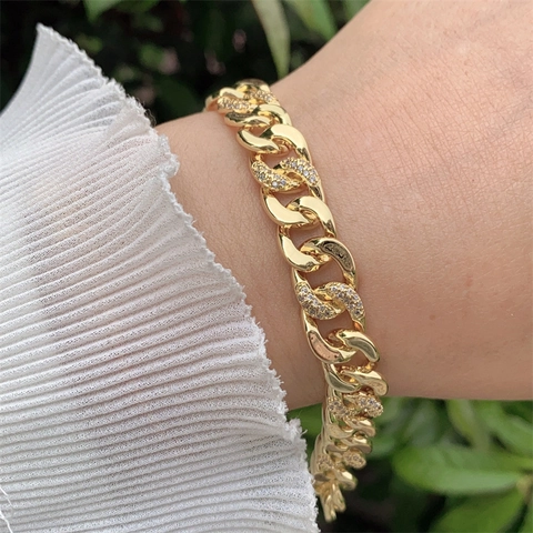 Mode 18K Verguld Koperen Armband Met Gekleurde Zirconia Emaille Geometrische Cubaanse Ketting Armband Voor Dames Valentijn Cadeau