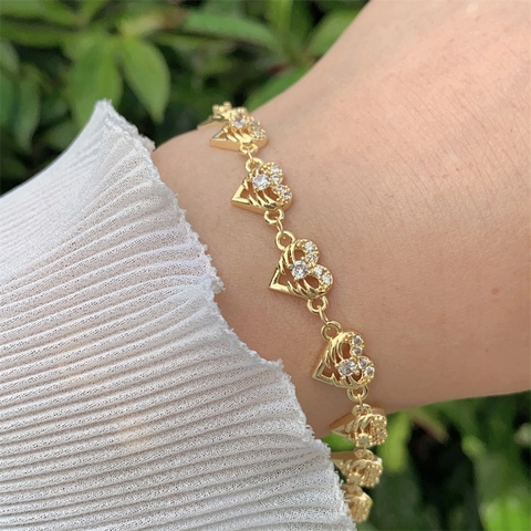 Mode 18K Vergoldetes Kupfer Zirkonia Herz Schleife Armband Für Damen Elegant Süß Valentinstag Schmuck Geschenk