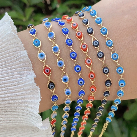Set Gioielli Malocchio Rame Placcato Oro Smalto Perline Collana E Bracciale Stratificato Donna Gioielli Portafortuna Bohemian