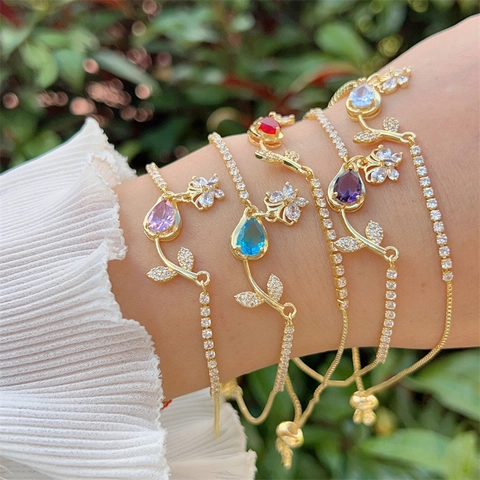 Elegant Verguld Koperen Gekleurde Zirconia Tulp Vlinder Verstelbare Armband Voor Dames Valentijnsdag Sieraden Cadeau