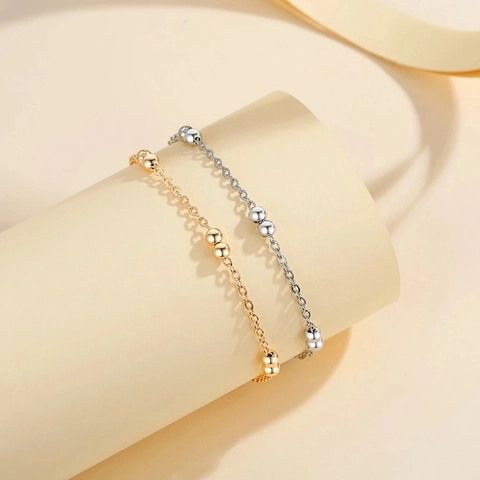 Minimalistische Koperen Kralenketting Armband Voor Vrouwen Goud Zilver Verguld Elegant Dun Verstelbaar Niche Design Sieraden