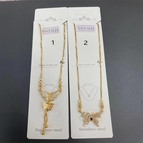Stainless Steel Gold Plated Butterfly Pendant Necklace For Women Zirconia Flower Heart Charm Fashion Jewelry Clavicle Chain