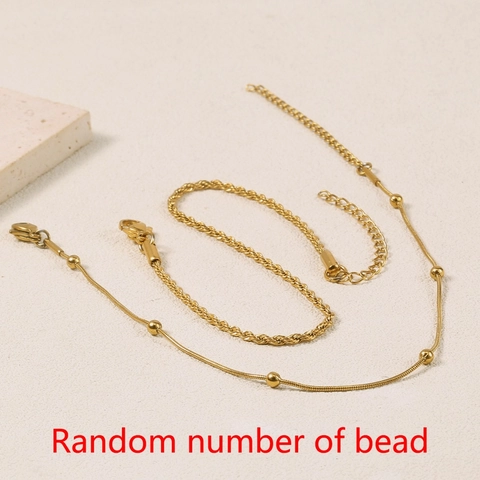 Stainless Steel Layered Anklet Set Gold Plated Beads Braided Rope Snake Chain Summer Beach Foot Jewelry For Women