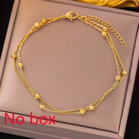 Boho Zweilagige Edelstahl Perlenkette Fußkettchen Für Damen Vergoldet Sommer Strand Fußschmuck Verstellbar Geschenk