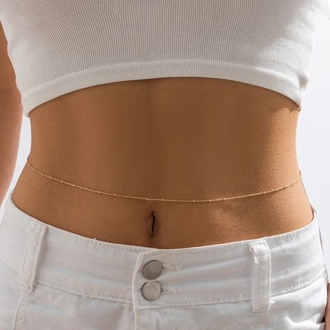 Cinturón de Cadena Satélite de Cobre Bañado en Oro Minimalista para Mujer Cuentas Pequeñas Cadena de Cuerpo Ajustable Joyería