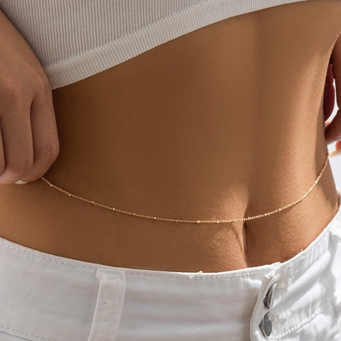 Cinturón de Cadena Satélite de Cobre Bañado en Oro Minimalista para Mujer Cuentas Pequeñas Cadena de Cuerpo Ajustable Joyería
