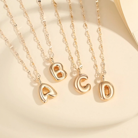 Modern Copper Gold Plated Bubble Letter Pendant Necklace 3D Stereoscopic A-Z Initial Choker For Women Fashion Jewelry Gift