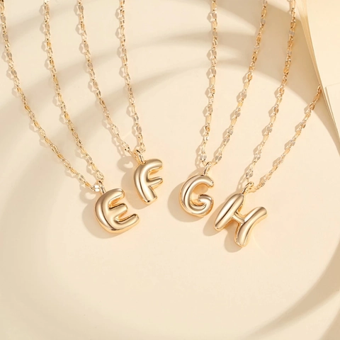 Modern Copper Gold Plated Bubble Letter Pendant Necklace 3D Stereoscopic A-Z Initial Choker For Women Fashion Jewelry Gift