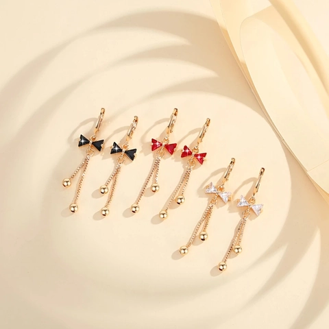 Copper Gold Plated Bowknot Zirconia Long Tassel Drop Earrings For Women Elegant Niche Design Dangle Earrings Fashion Jewelry