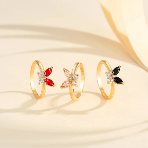 Fashion Butterfly Open Ring For Women Elegant Copper Gold Silver Plated Inlaid Rhinestone Minimalist Finger Ring Jewelry Gift