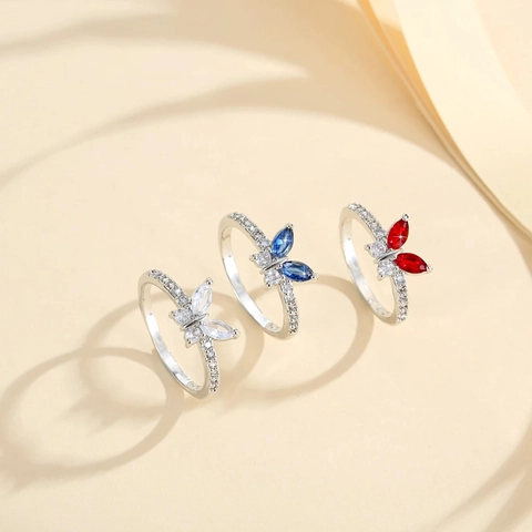 Fashion Copper Butterfly Open Ring For Women Gold Silver Plated Zirconia Inlaid Minimalist Adjustable Finger Ring Jewelry
