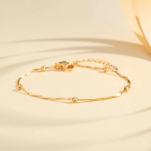 Minimalist Copper Gold Plated Beaded Bracelet For Women Twisted Bar Link Chain Adjustable Heart Charm Fashion Hand Jewelry