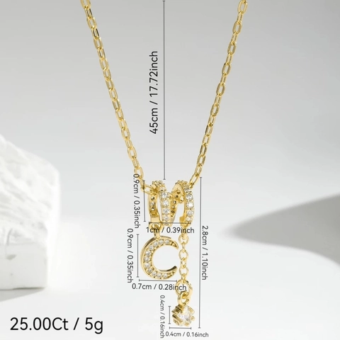 Collar con Colgante de Luna Creciente y Estrella de Cobre y Circonia Lujo Ligero Chapado en Oro Cadena de Clavícula Joyería