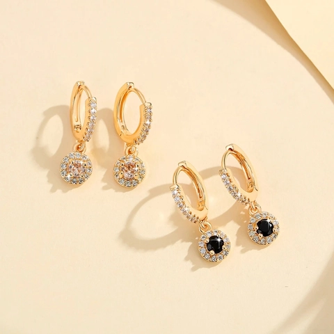 Luxe Koper Vergulde Druppel Oorbellen Voor Vrouwen Pave Strass Ronde Hanger Elegante Mode Sieraden Cadeau
