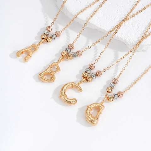 Eco Friendly Copper Gold Plated Initial Letter Pendant Necklace For Women Tri Color Beads Chain Fashion Jewelry Gift