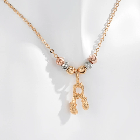 Eco Friendly Copper Gold Plated Initial Letter Pendant Necklace For Women Tri Color Beads Chain Fashion Jewelry Gift