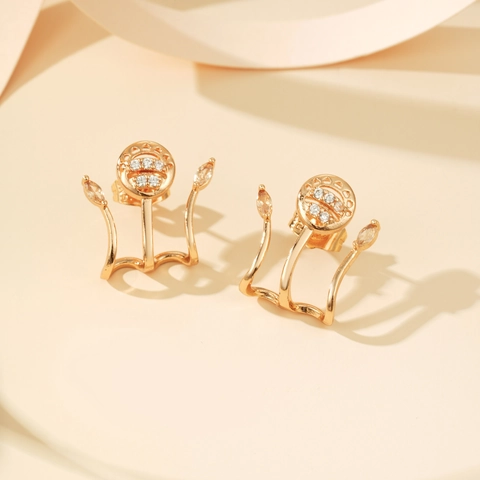 Elegant Copper Plated Gold Stud Earrings For Women Colorful Zirconia Inlaid Flower Butterfly Geometric Design Fashion Jewelry Gift