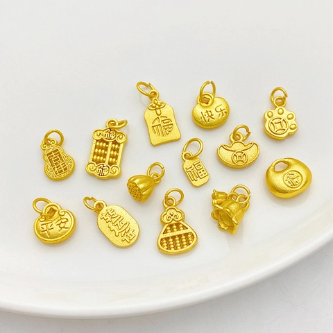 Sand Gold Plated Alloy Pendant Only (Without Chain) Traditional Chinese Style Gourd Abacus Lotus Pod DIY Jewelry Accessories