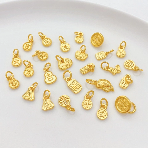 Zandgoud Kleur Behoud Chinese Gunstige Karakter Hangers Legering Ping'an Xile Fu Kaart Charms Voor DIY Sieraden Maken Accessoires