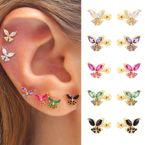 Boucles d'Oreilles Clous Papillon en Zircon Avec Tige en Argent Sterling 925 Or Argent Zirconia Bijoux pour Femmes