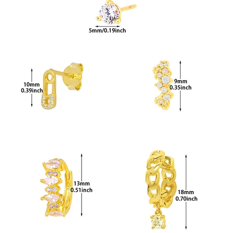 Lussuosi Orecchini in Rame Placcato Oro Con Strass Set Spilla da Balia Orecchini a Bottone Geometrici per Donna Gioielli di Moda Quotidiani