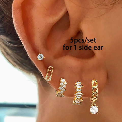 Lussuosi Orecchini in Rame Placcato Oro Con Strass Set Spilla da Balia Orecchini a Bottone Geometrici per Donna Gioielli di Moda Quotidiani