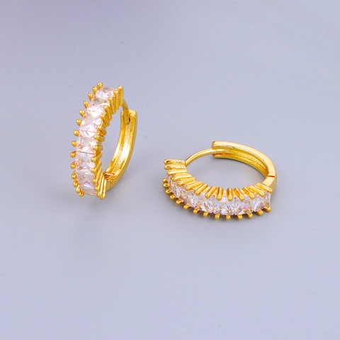 Luxe Messing AAA Zirkonia Hoop Oorbellen Vierkant Geslepen Kristal Ingelegd 24K Goud Zilver Verguld Geometrische Huggie Oorbellen