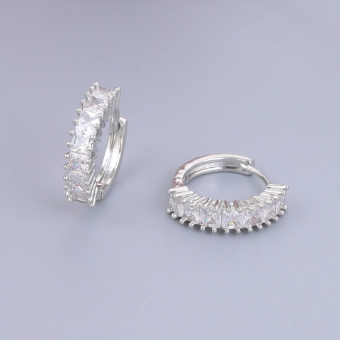 Luxe Messing AAA Zirkonia Hoop Oorbellen Vierkant Geslepen Kristal Ingelegd 24K Goud Zilver Verguld Geometrische Huggie Oorbellen
