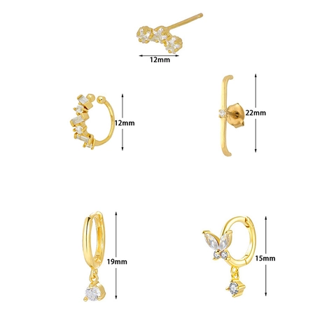 5 Stück Kupfer Strass Ohrring Set Für Damen Mode Schmetterling Stern Ohrmanschette Knorpel Clip Gold Silber Vergoldet Schmuck Geschenk