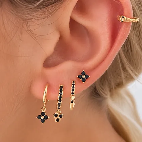 Elegant Copper Zirconia Clover Flower Hoop Earrings For Women Vintage Punk Spike Dangle Earrings Gothic Fashion Jewelry Gift