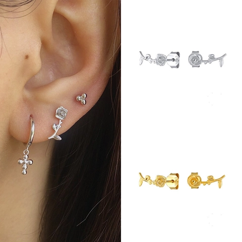 Rose Blume Ohrstecker Kupfer Mit 925 Sterlingsilber Ohrstecker-Stift Gold Silber Vergoldet Mode Damen Schmuck