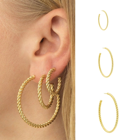 Vintage Twisted Rope Hoop Earrings For Women Copper Gold Plated Minimalist Geometric Round Circle Earrings 20-50mm Fashion Jewelry Accessory