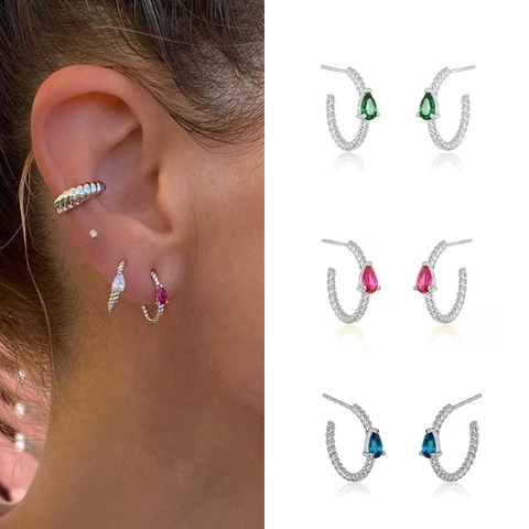 Vintage Koper Verguld Gedraaid Touw C-vorm Oorknopjes Met Peergeslepen Zirconia Waterdruppel Oorbellen Voor Dames Sieraden