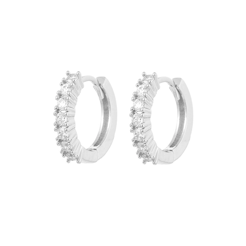 Orecchini a Cerchio Rotondi in Rame Minimalista Placcato Oro Vero con Zirconi Intarsiati Strass Orecchini Huggie Gioielli Donna