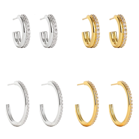 Franse Vintage C-Vormige Zirconia Oorknopjes 24K Verguld Messing Geometrische Creolen Mode Sieraden Voor Vrouwen